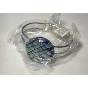 Hinge Cuff Bracelet Silver Tone Blue Green Abstract Resin Grasslands Road New